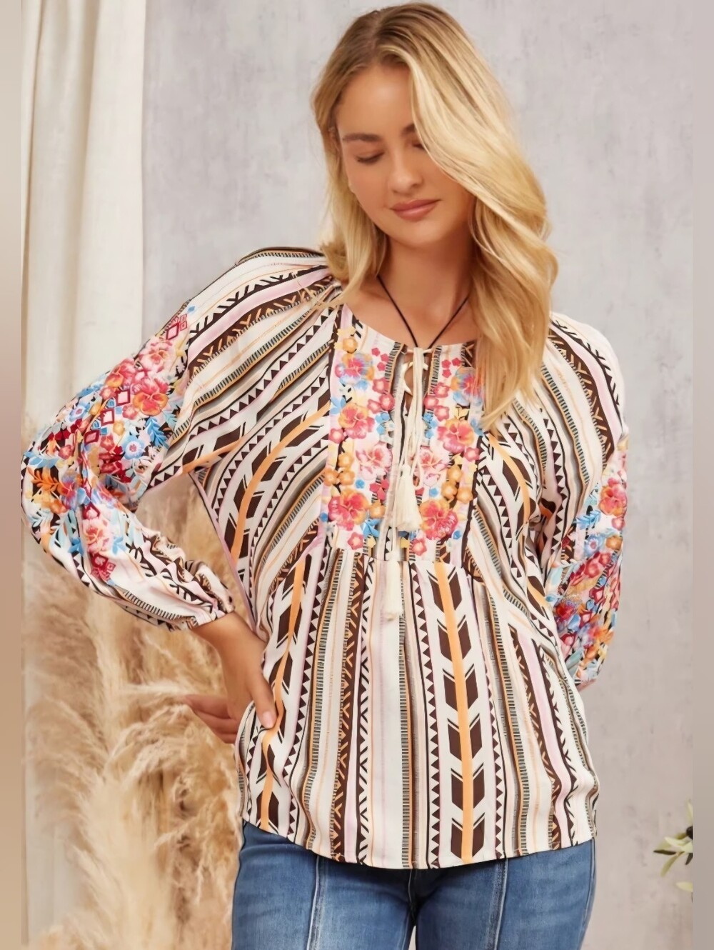 Savanna Jane Embroidered Boho Tunic Top
